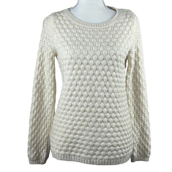 Field Flower Anthropologie Cream Honeycomb Knit Crewneck Sweater S Popcorn - Picture 1 of 12